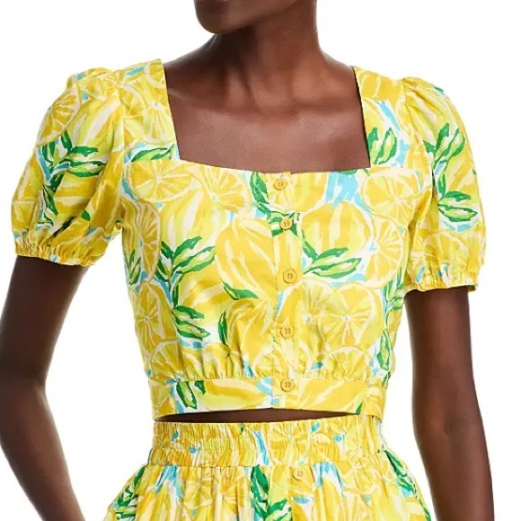 NWT AQUA Bloomingdale’s Lemon Smocked Cropped Top SMALL - Picture 15 of 15